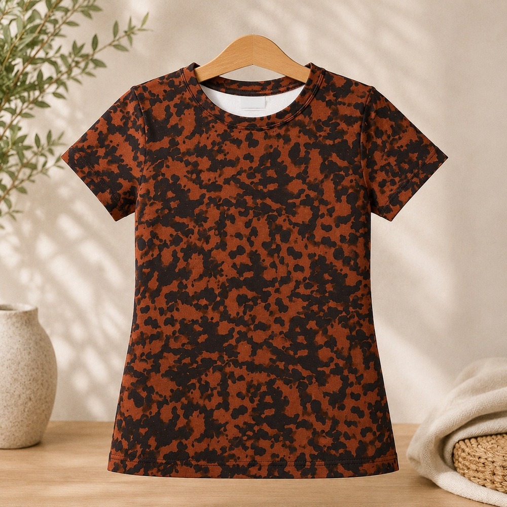 NWT L'AGENCE Leopard Print T-Shirt Womens Small Brown Black Animal Crewneck Tee